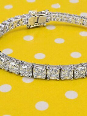 7" Inch Long Tennis Wedding Bracelet 7 CT Asshcher Cut VVS1 Solid 14K White Gold